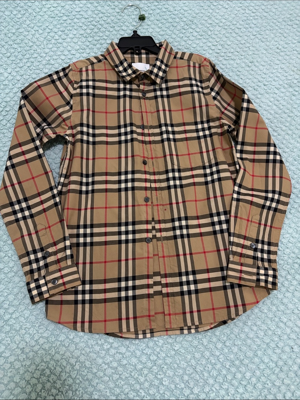 Burberry Tan Plaid Button-Down Shirt, size 10